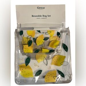 NEW Grove Reusable Bag Set with Lemon Design. Snack and sandwich bag